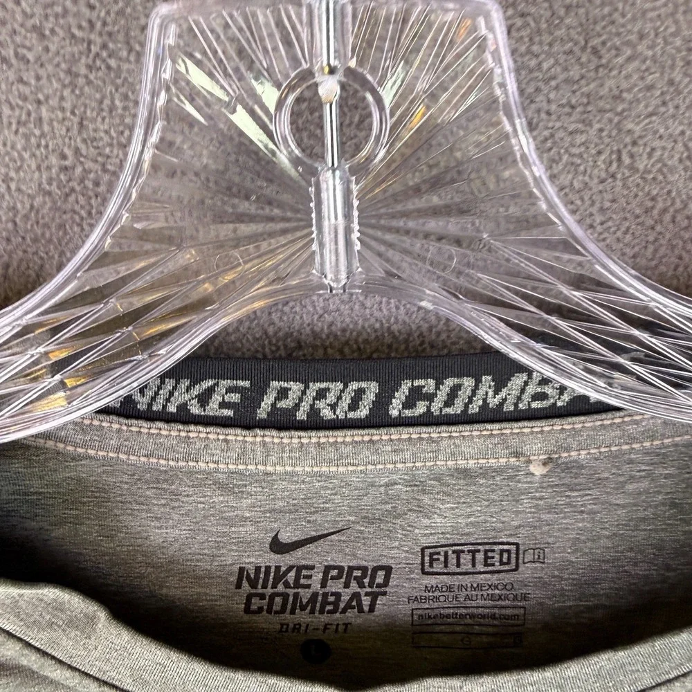 Nike Pro Combat Shirt Mens Large Gray Dri-Fit Fitted Athletic Training‎ MMA